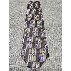 JZ Richards Nordstrom Mens Silk Tie Blue Black Grey Geometric Diamond